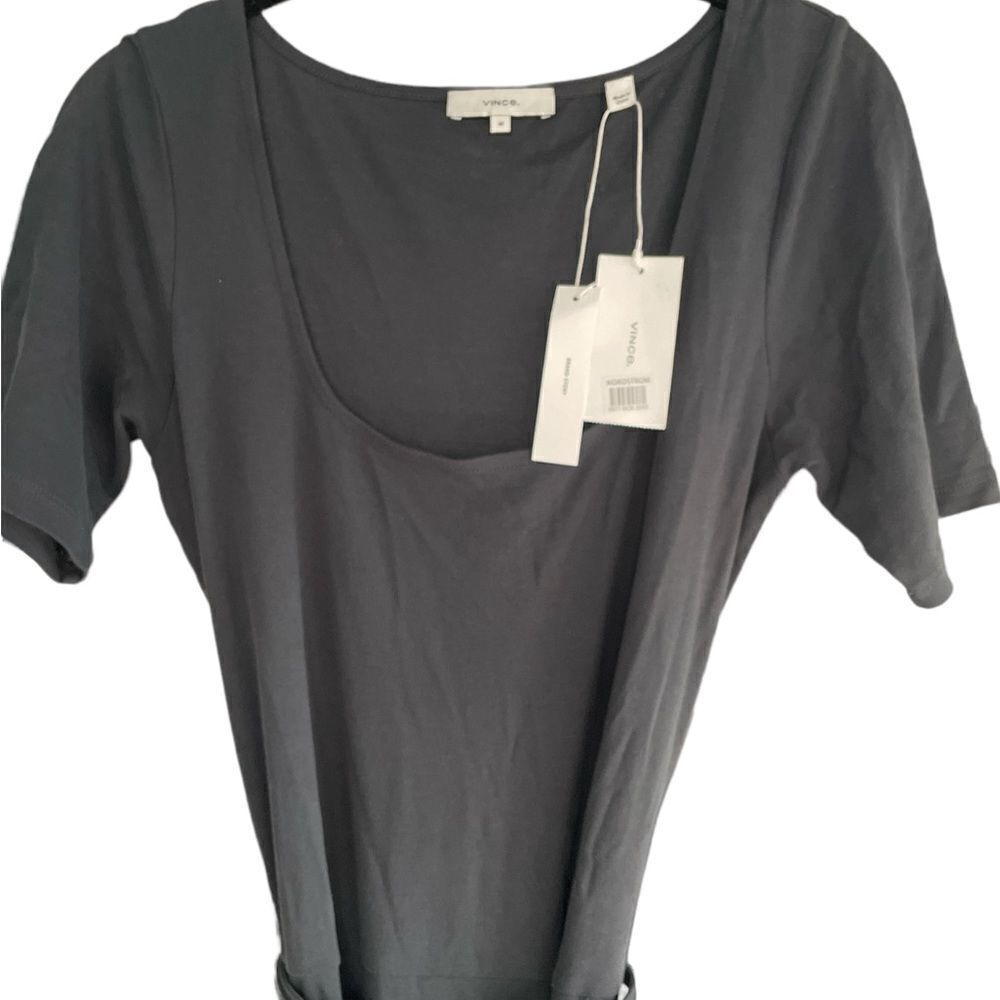 NWT Vince Square Neck Cotton Knit Dress Medium in Black - Picture 8 of 10